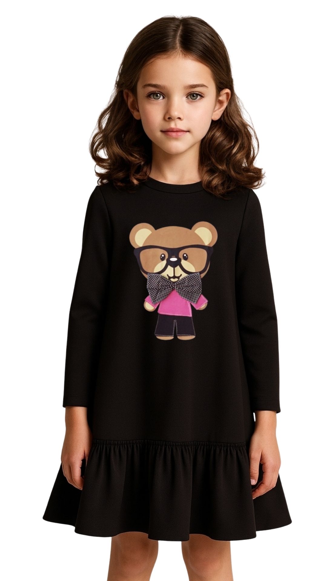 Dječja haljina DONNEL Lu – crna, medvjedić, A-kroj (vel. 10/12)